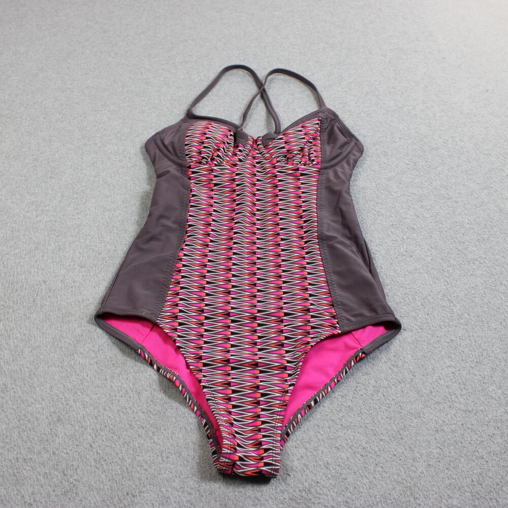 Athleta Swimsuit Women 32 B/C Tall Pink One Piece Underwire Geometric Swim Pool